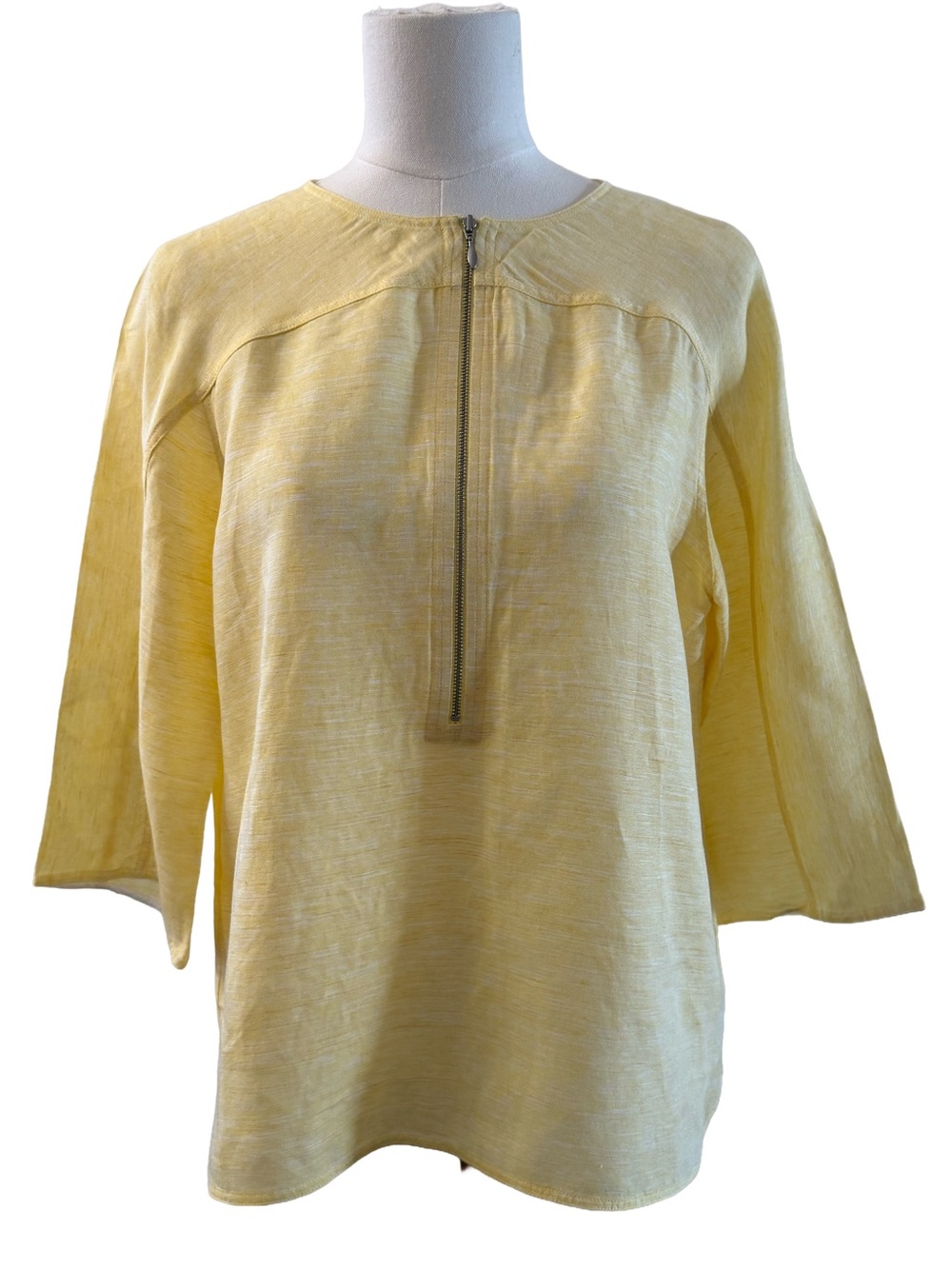 Lafayette 148 New York Butter Yellow Women’s Linen Blend Blouse Top 3/4 Sleeve - Picture 3 of 8